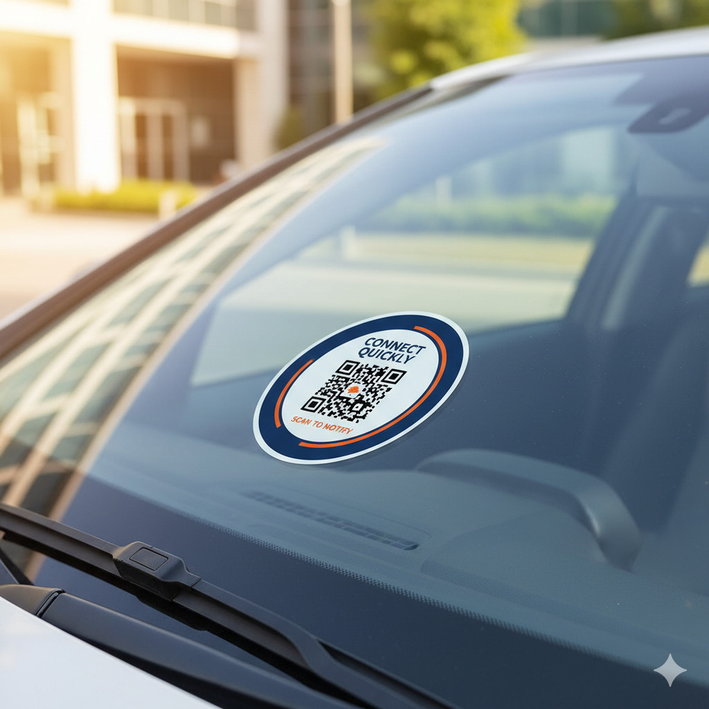 ClubQuickly Smart QR Car Sticker on vehicle windshield