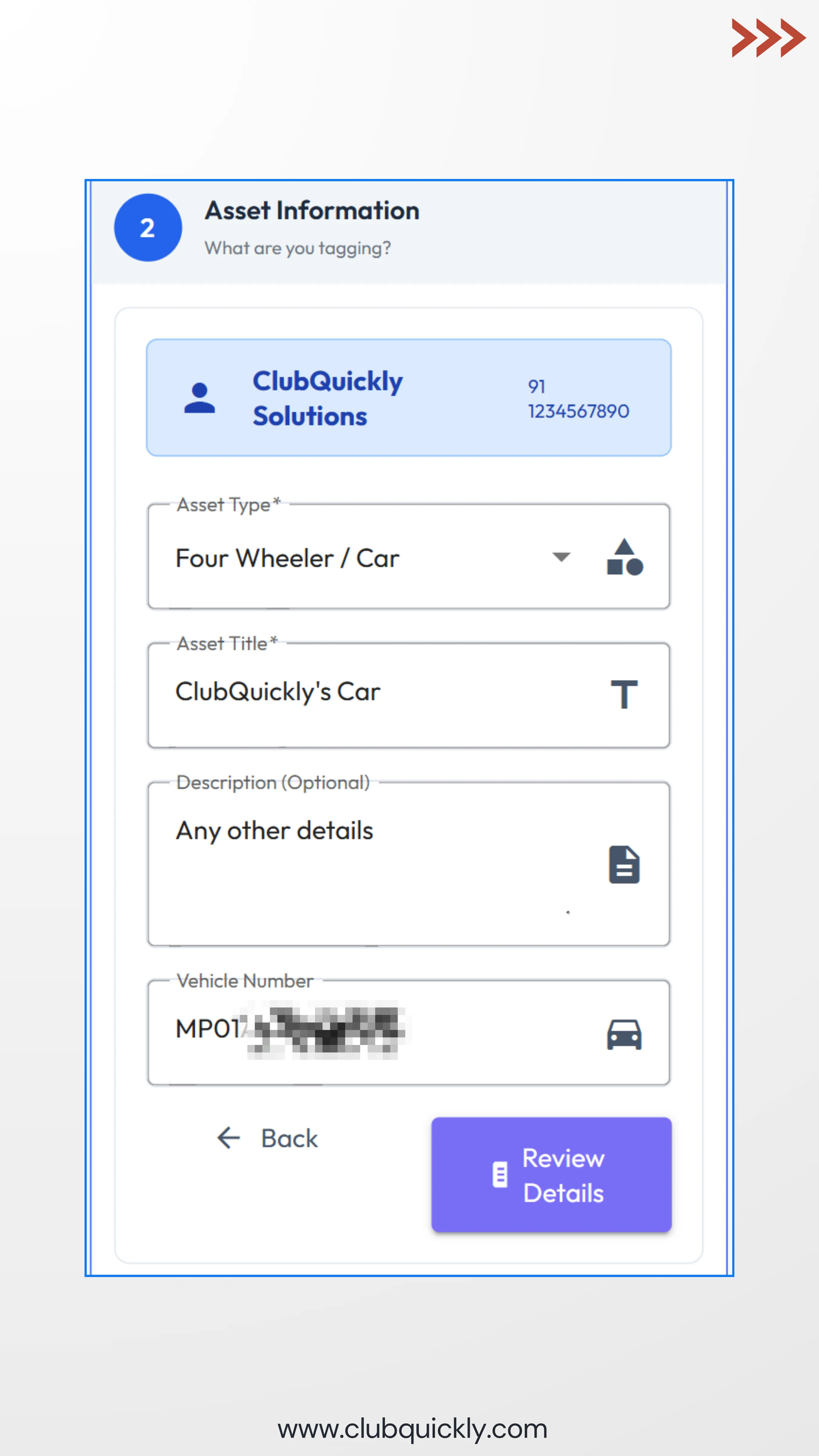 Asset Information form