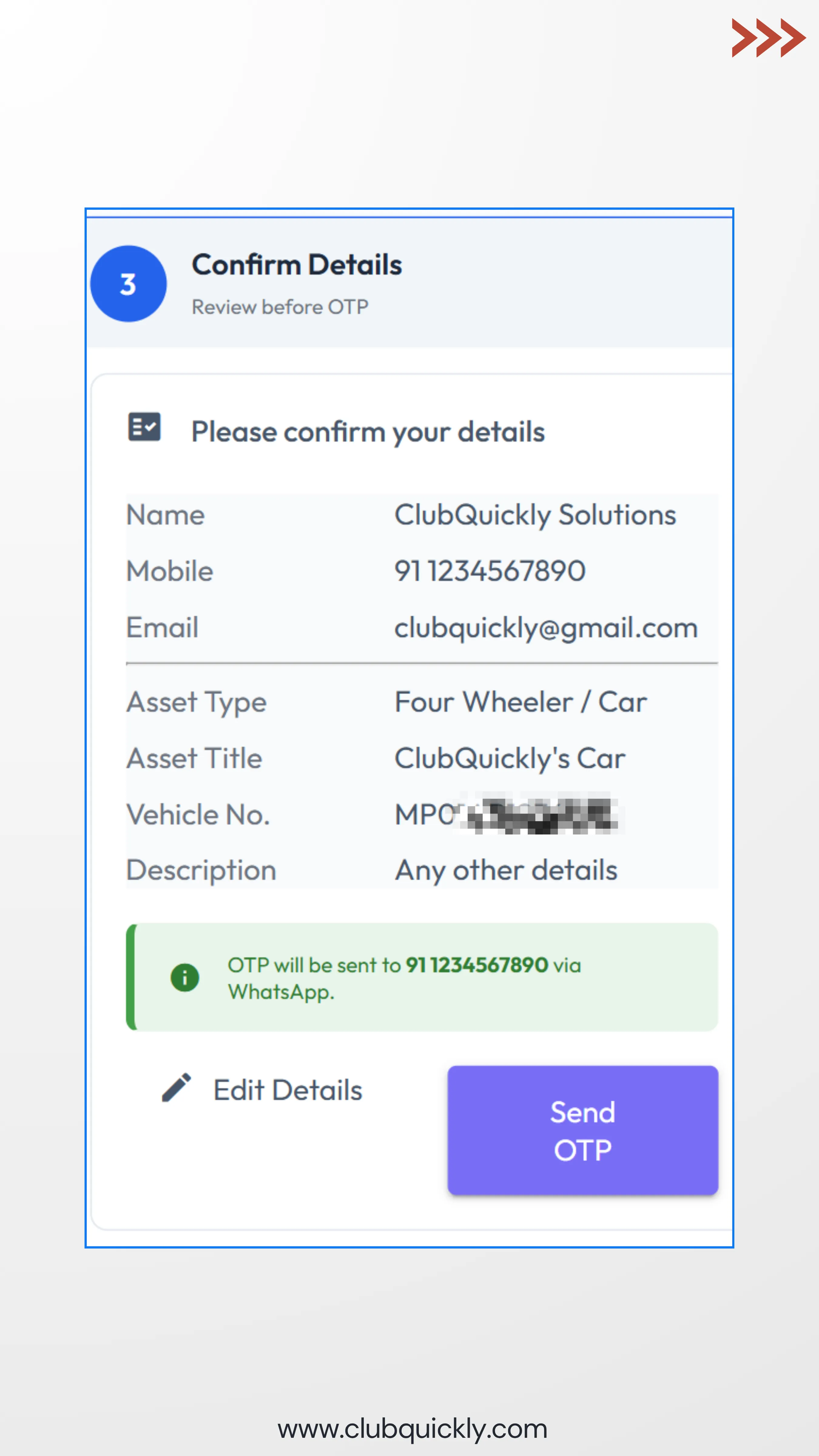 Confirm Details screen